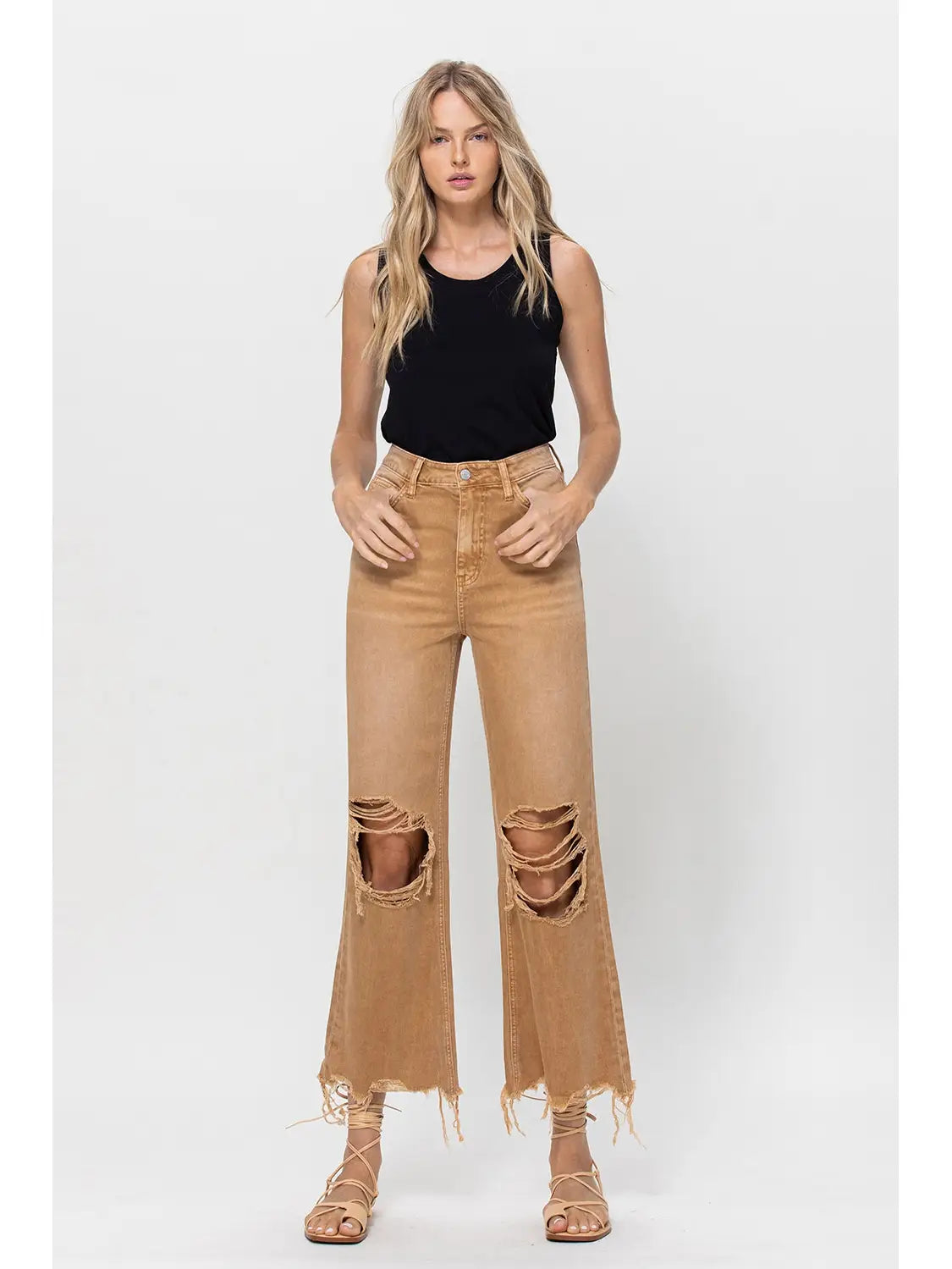 Happy Place 90's Crop Flare Jeans - Camel - Restock! - SALE - Image 2
