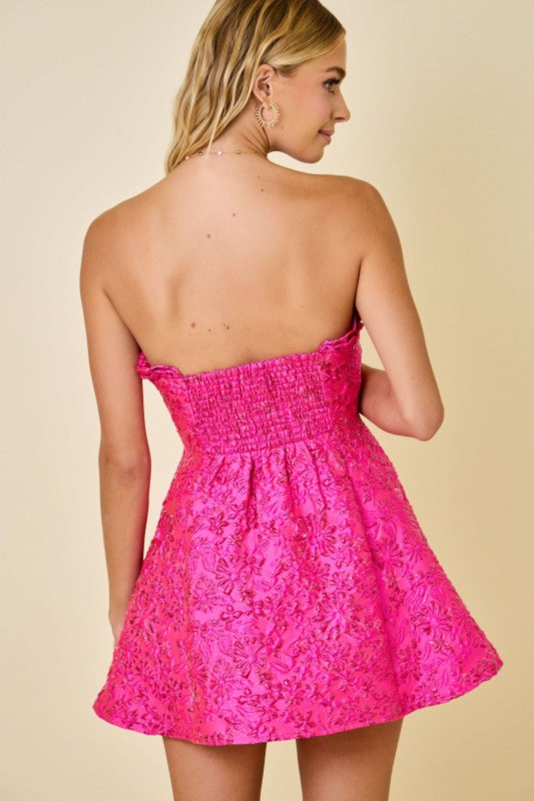 Sienna Floral Jacquard Strapless Mini Dress - Pink - Image 3