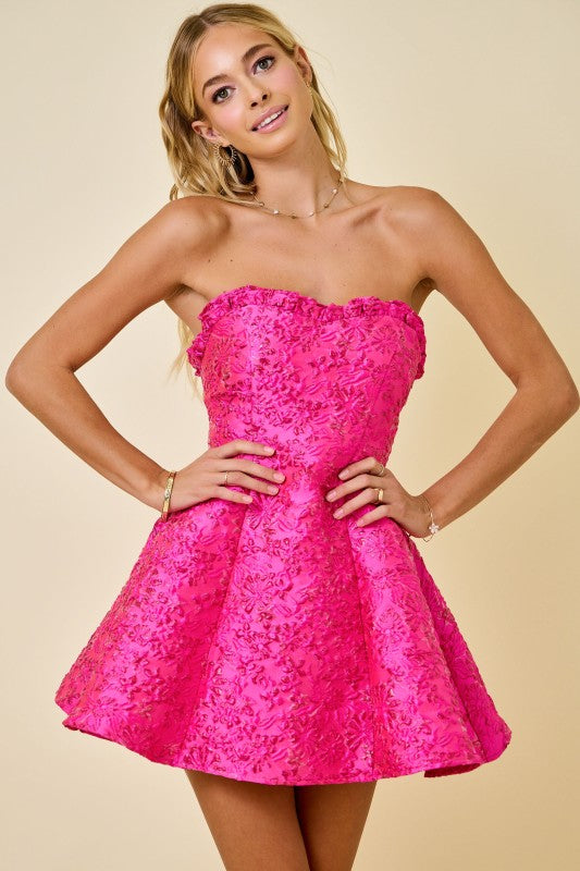 Sienna Floral Jacquard Strapless Mini Dress - Pink - Image 4