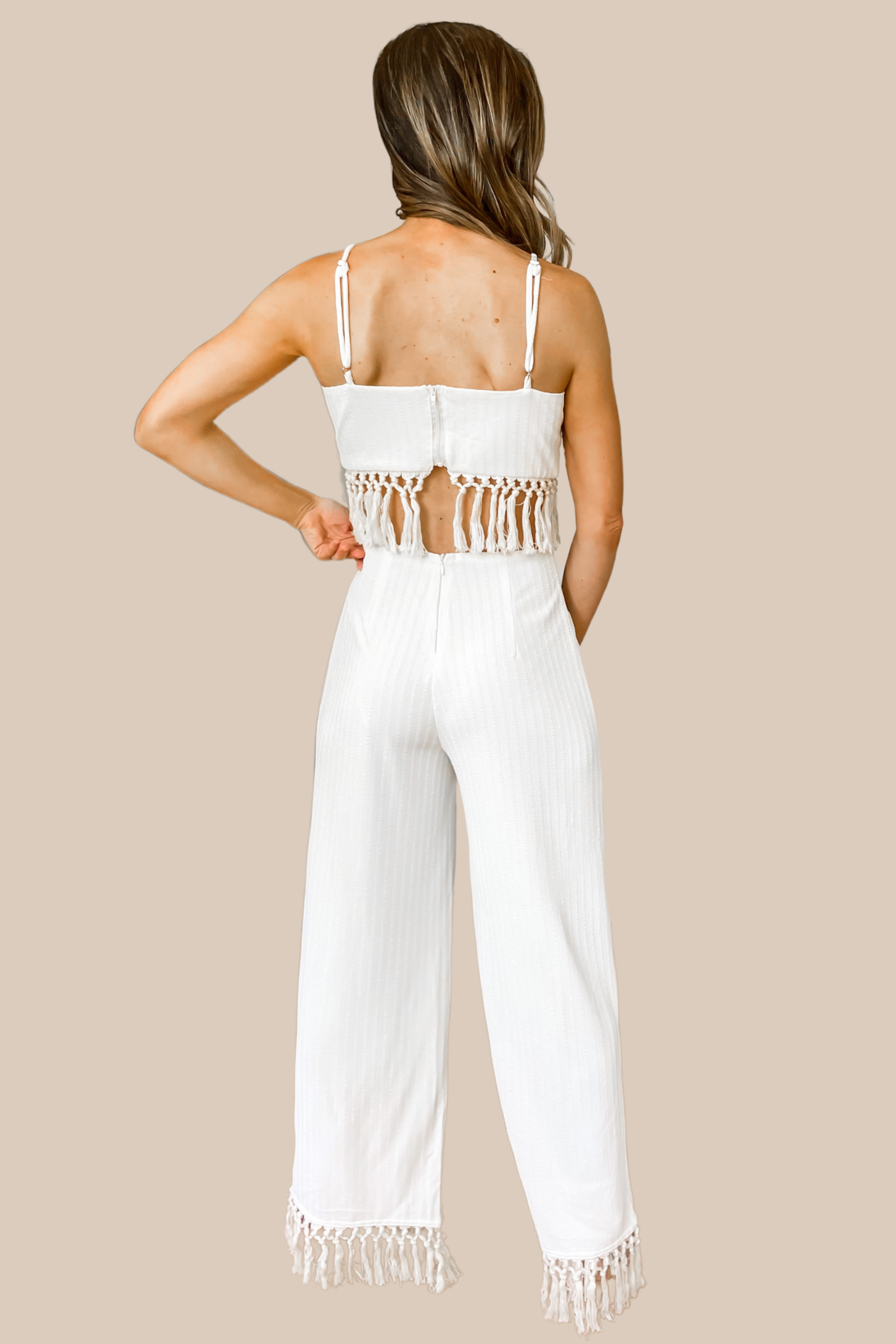 Getaway Tassel Cut Out Jumpsuit - Off White - SALE - Image 2