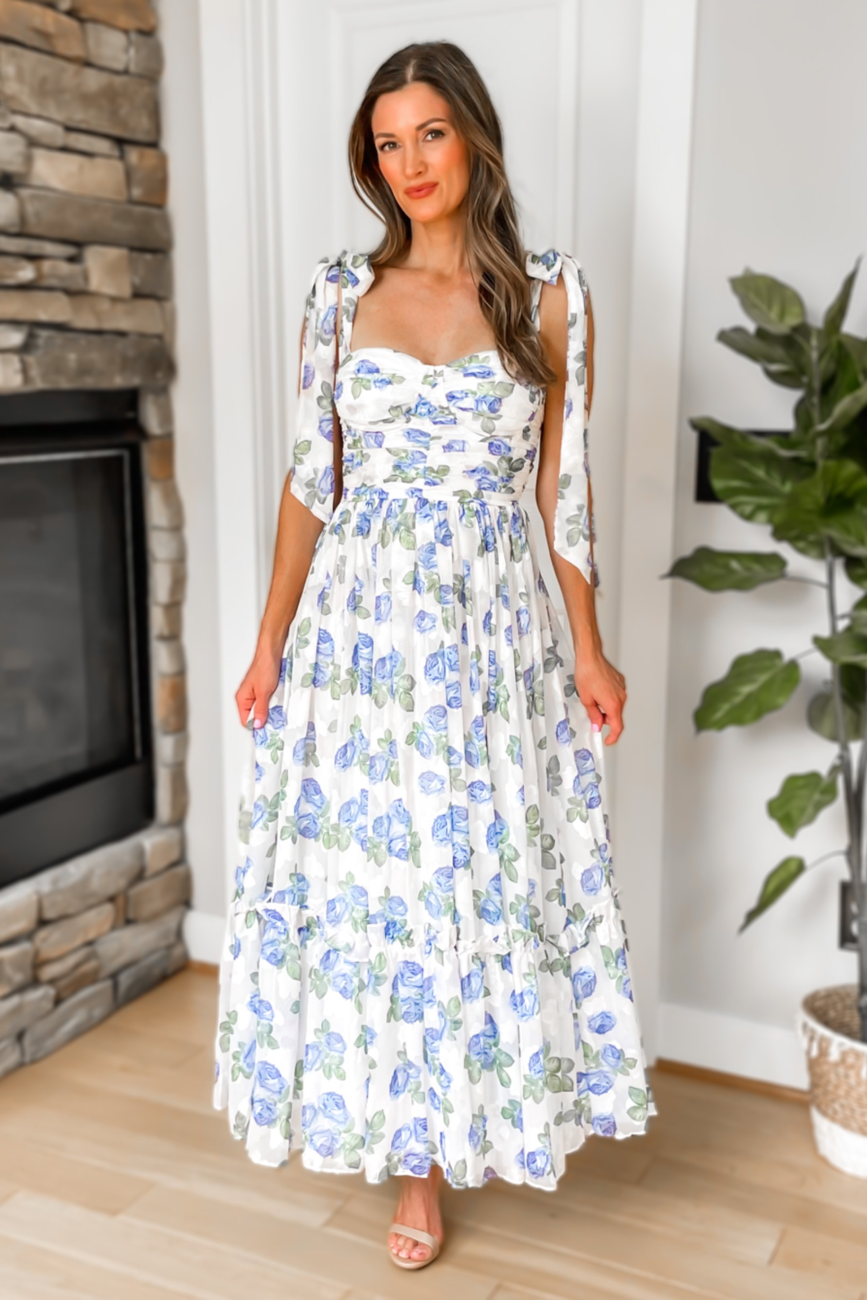 Florence Blue Floral Tie Strap Midi Dress - restock!