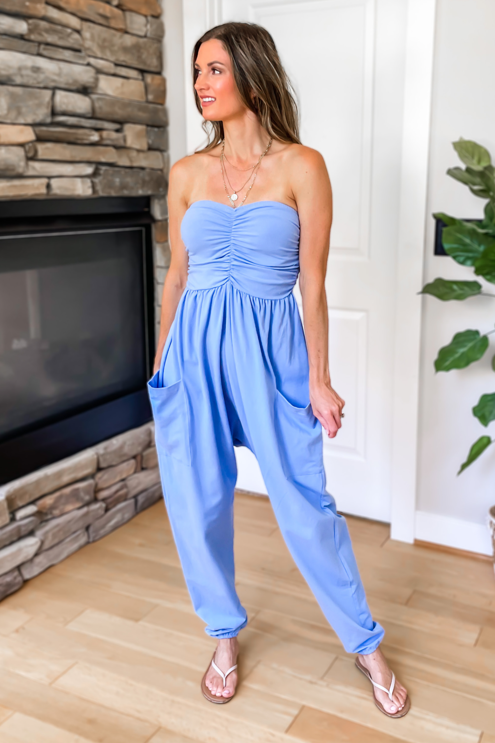 On The Move Strapless Jogger Jumpsuit - Pink - Image 4
