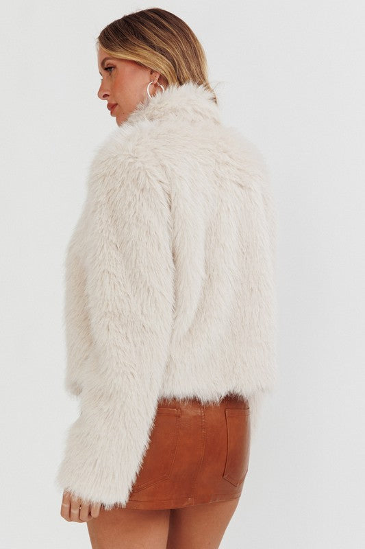 Serena Faux Fur Jacket - Cream - Image 2