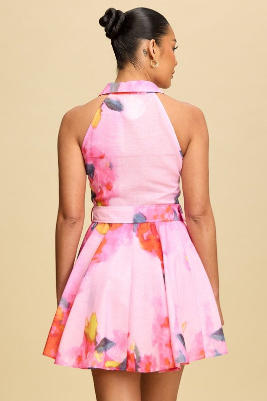 Santorini Belted Mini Dress - Pink Multi - Image 2