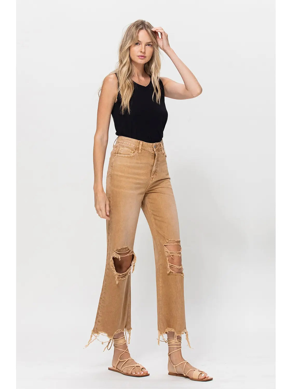 Happy Place 90's Crop Flare Jeans - Camel - Restock! - SALE - Image 3
