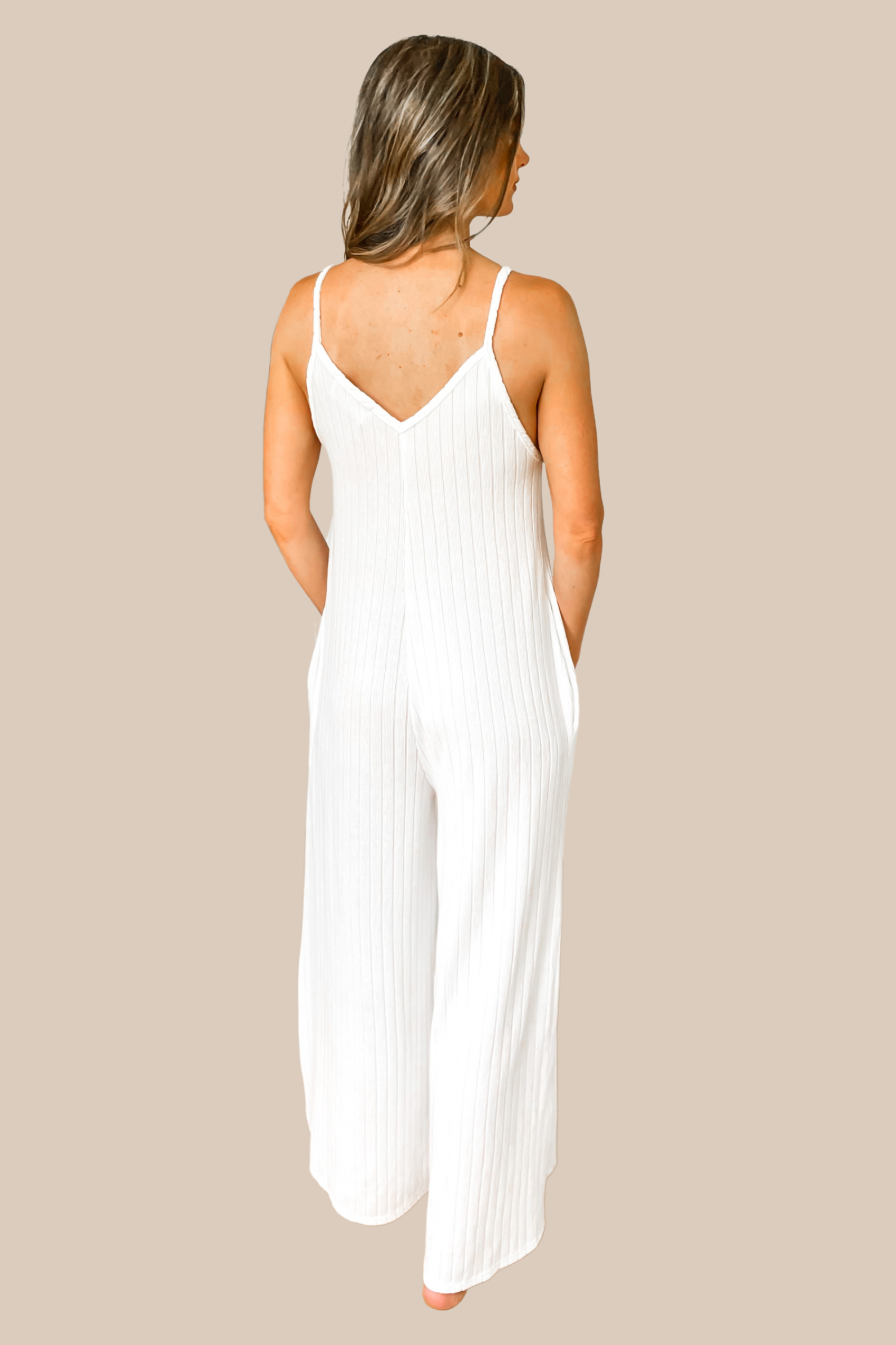 Vacay State Of Mind White Ribbed Wide Leg Jumpsuit - restock! - SALE - Image 2