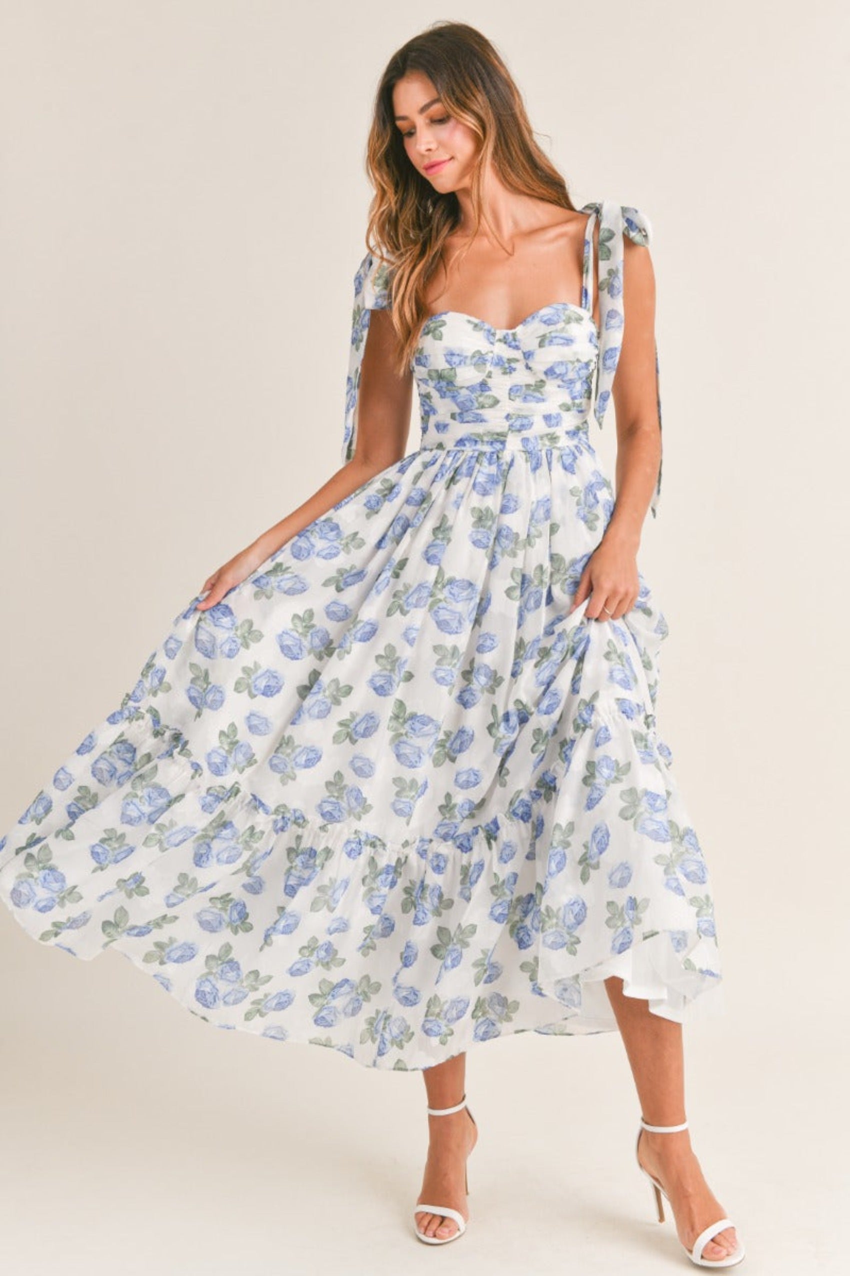 Florence Blue Floral Tie Strap Midi Dress - restock! - Image 2