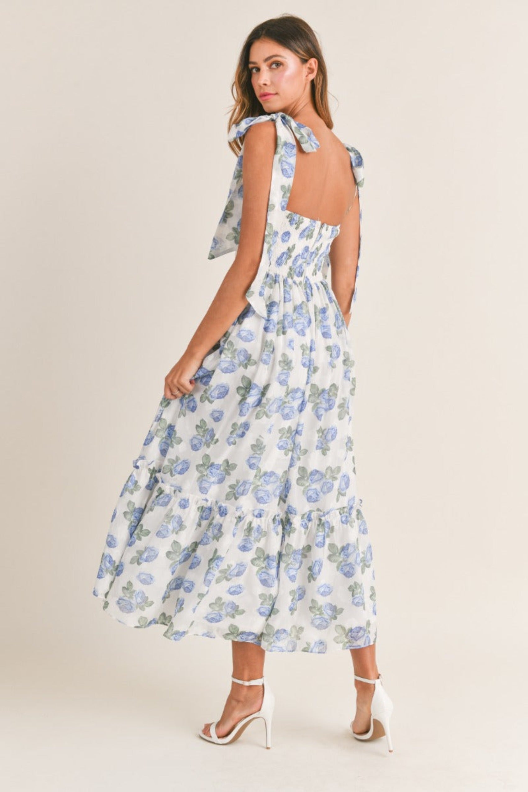 Florence Blue Floral Tie Strap Midi Dress - restock! - Image 3