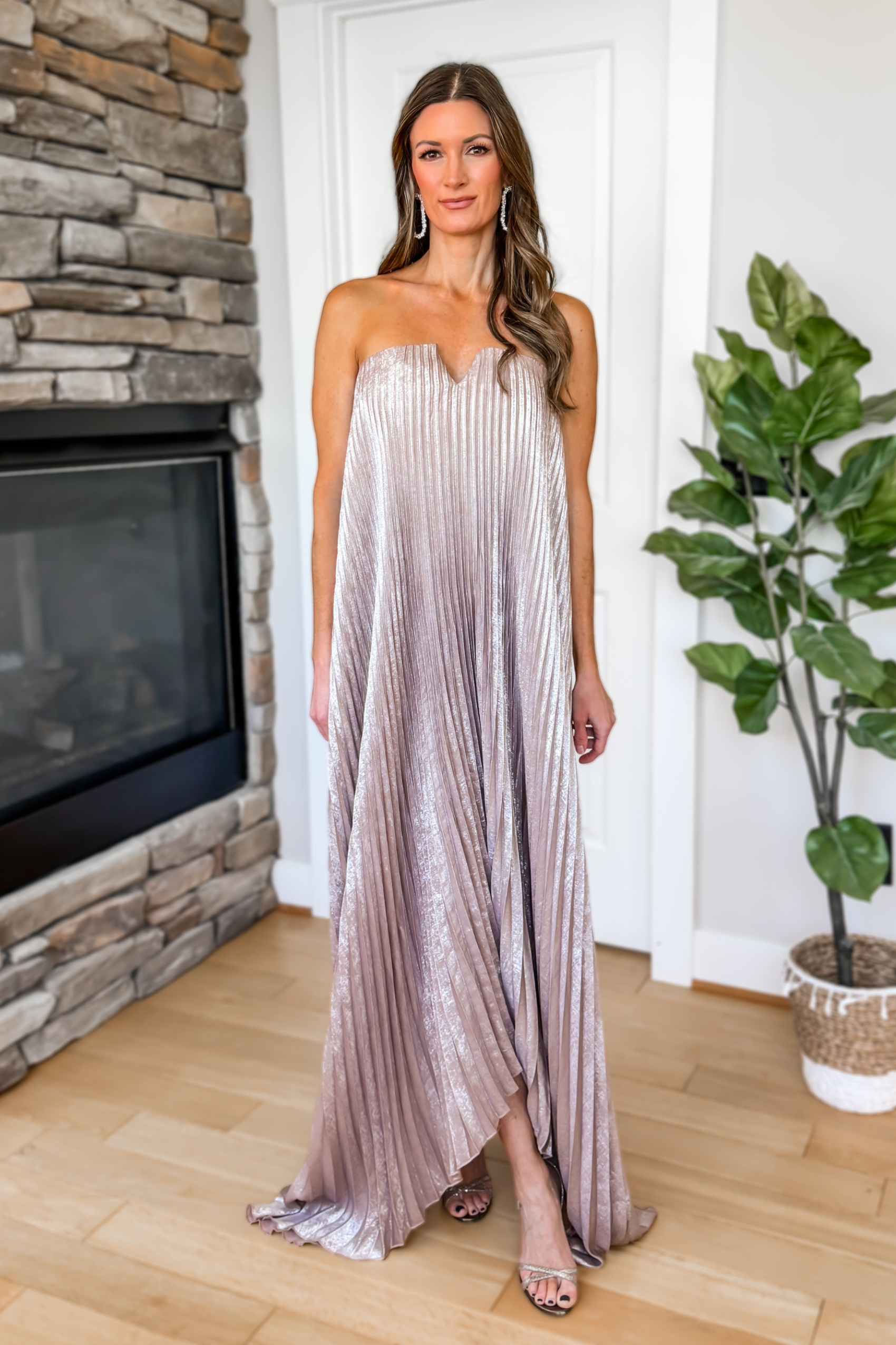 Evening Glow Pleated Satin Maxi Dress – Mauve - Image 3