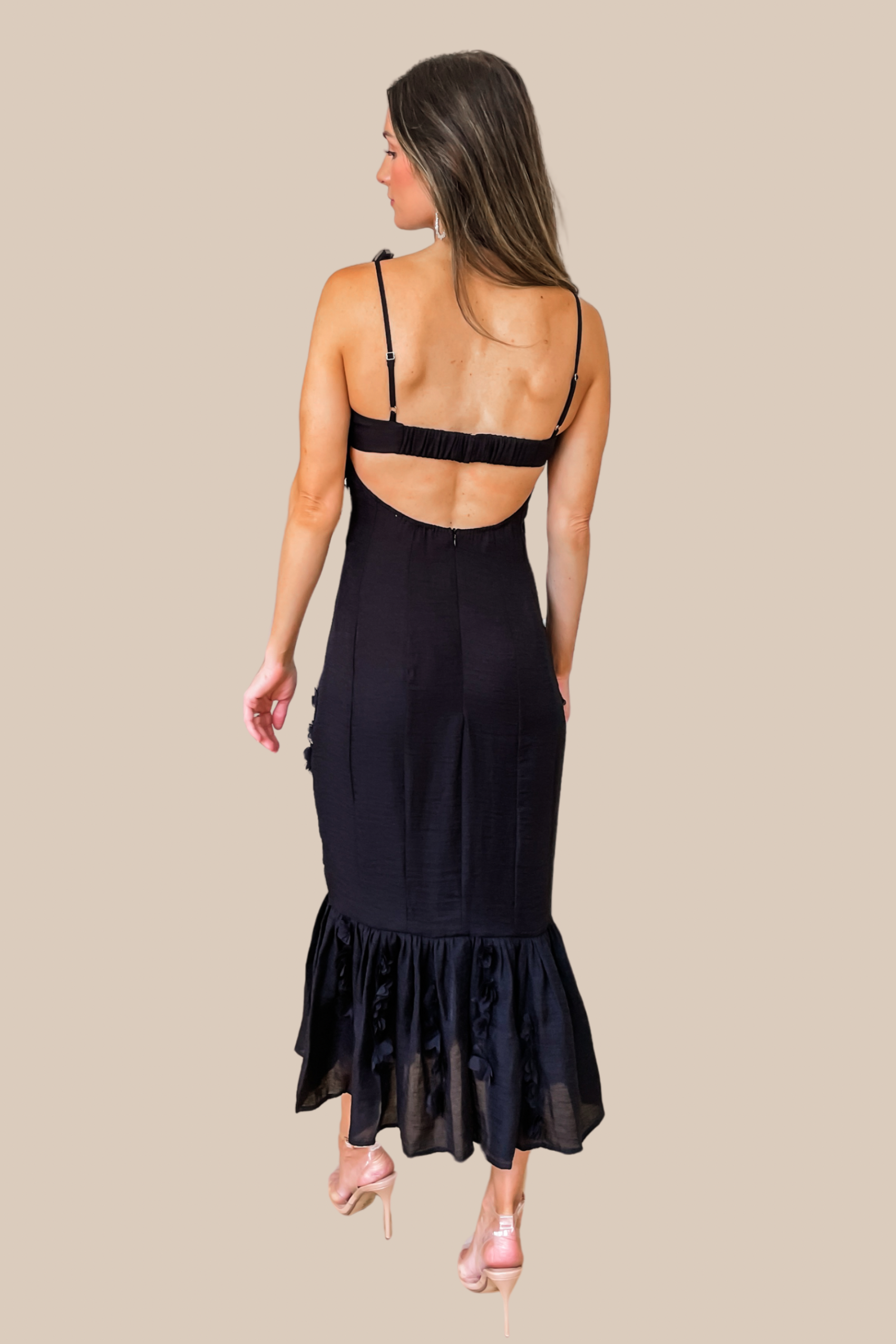 Enchanted Moment Floral Applique Midi Dress - Black - restock! - Image 2