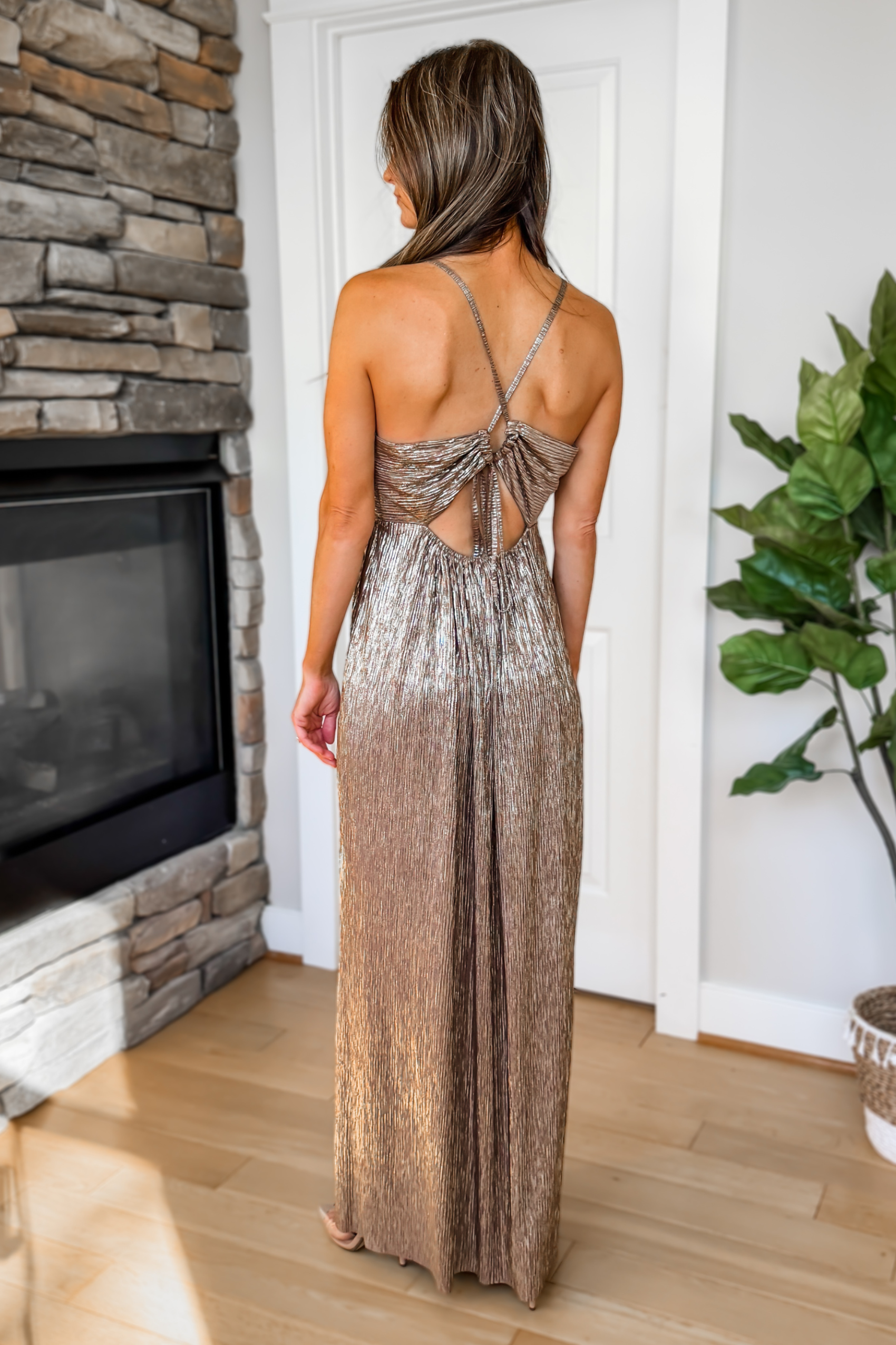 Golden Hour Pleated Maxi Dress – Mocha Gold - Image 2