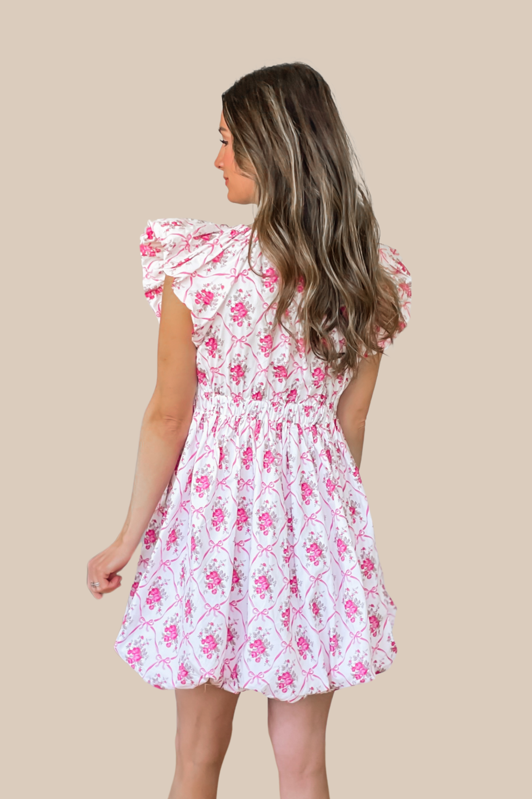 Dance With Me Floral And Bow Print Bubble Mini Dress - Image 2