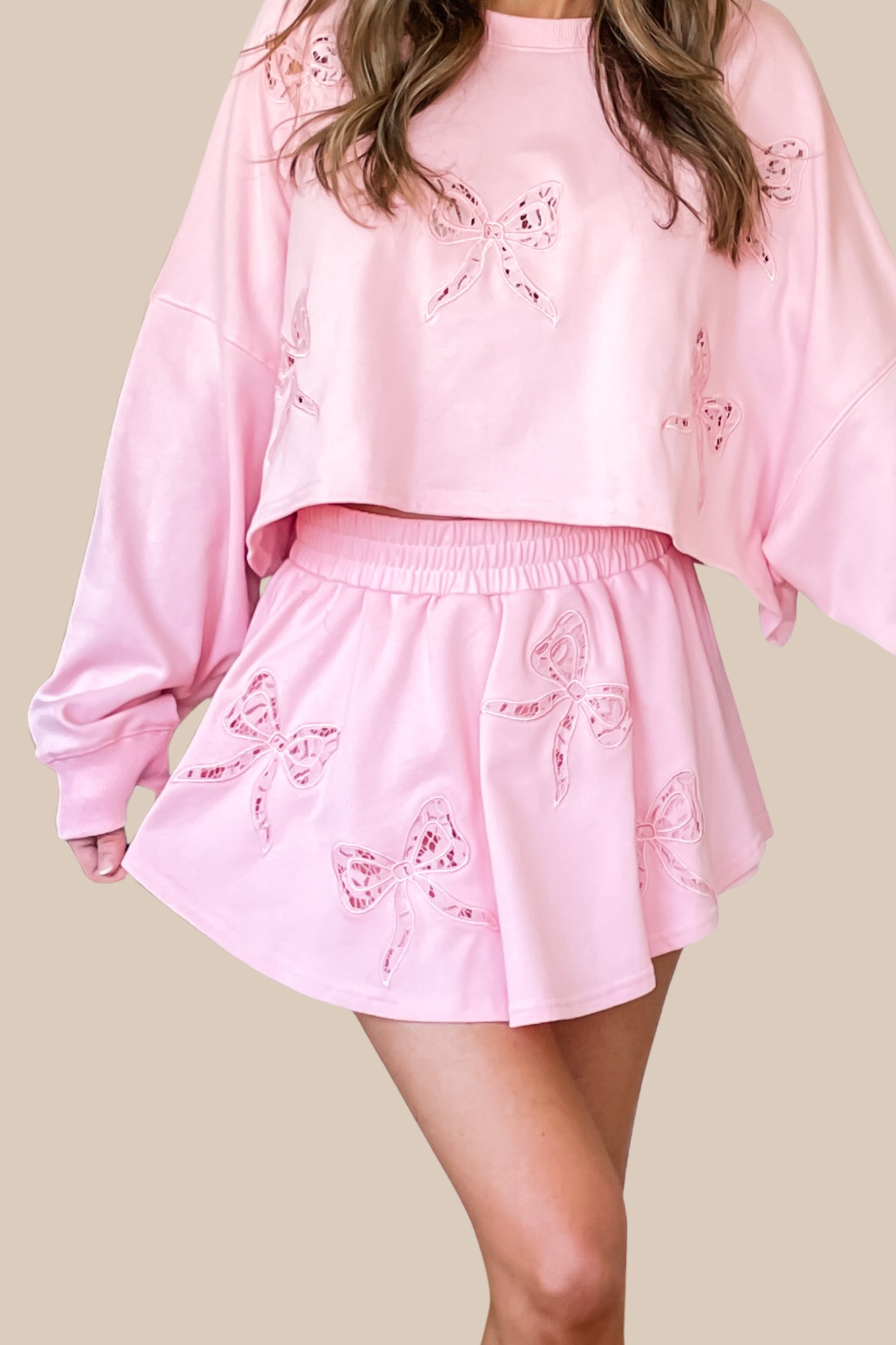 Coquette Bow Lace French Terry Skort - Pink