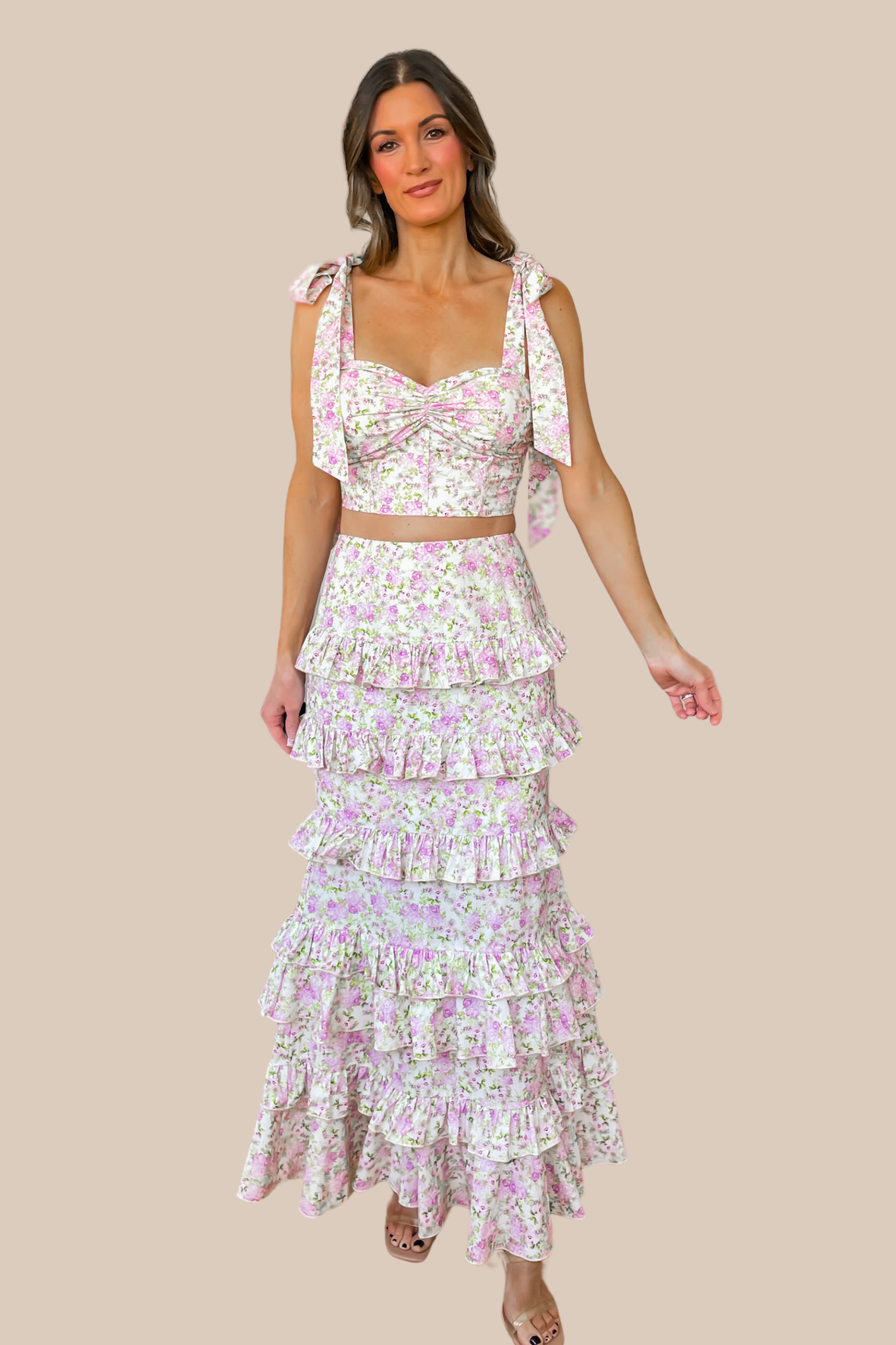 Mila Ruffle Two Piece Skirt Set - Purple Floral - Image 4