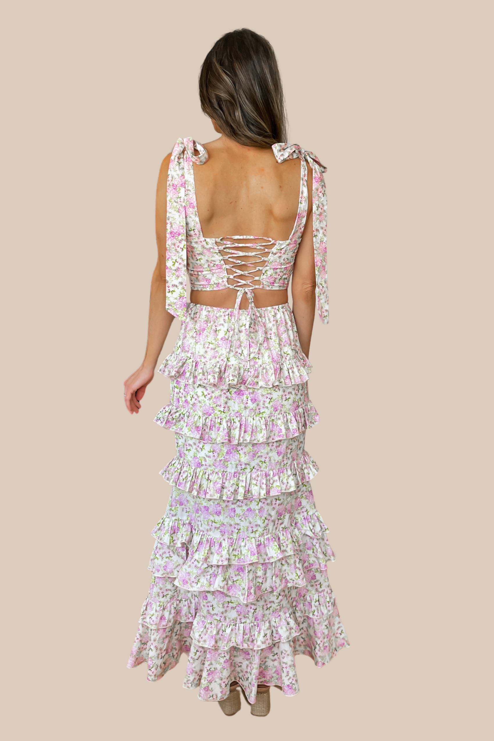 Mila Ruffle Two Piece Skirt Set - Purple Floral - Image 2