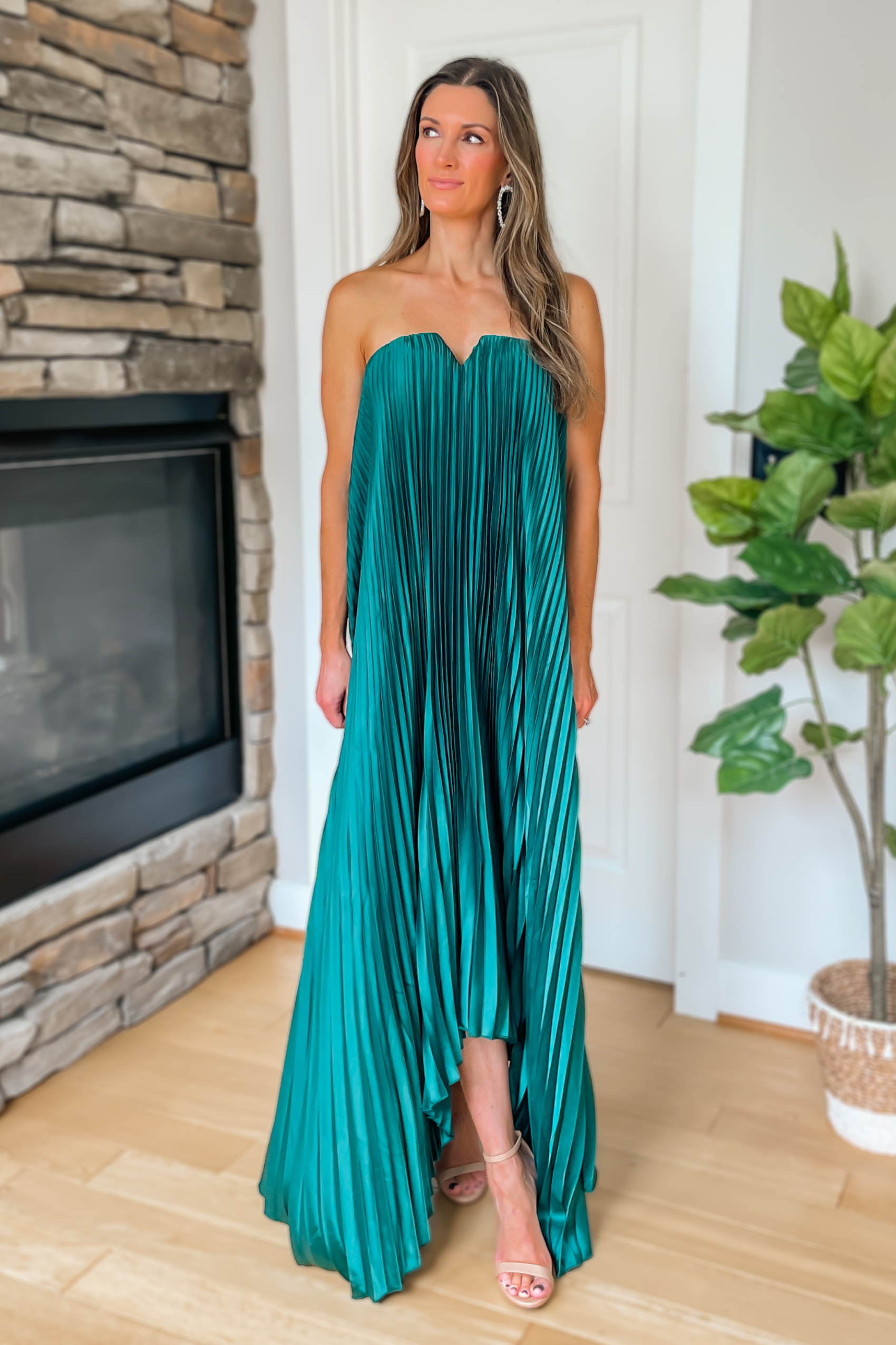 Evening Glow Pleated Satin Maxi Dress – Mauve - Image 8