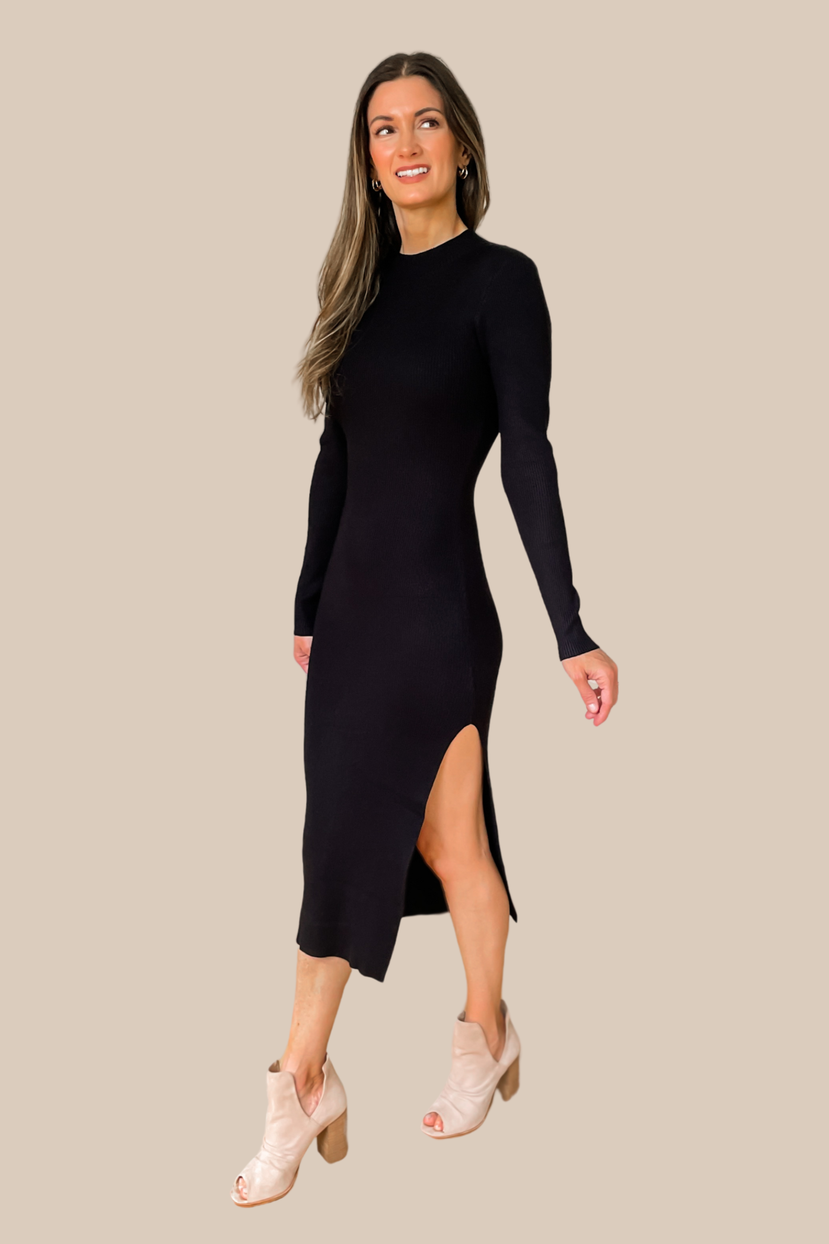 Never Impossible Ribbed Midi Sweater Dress - Black - SALE