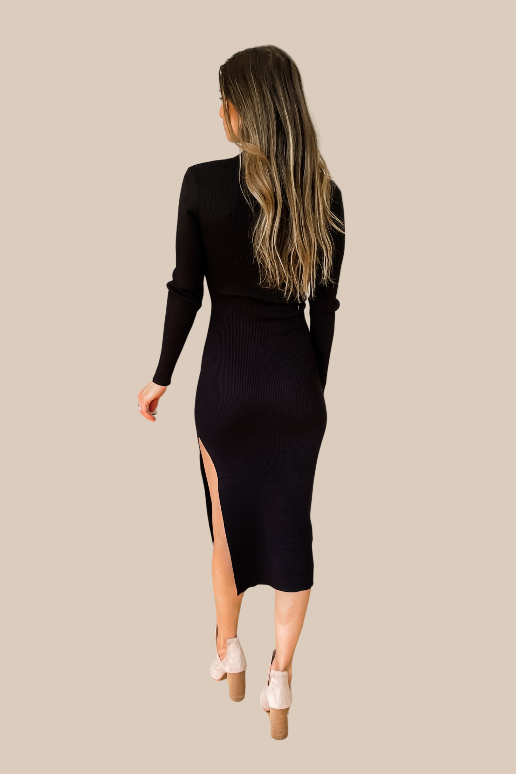 Never Impossible Ribbed Midi Sweater Dress - Black - SALE - Image 2